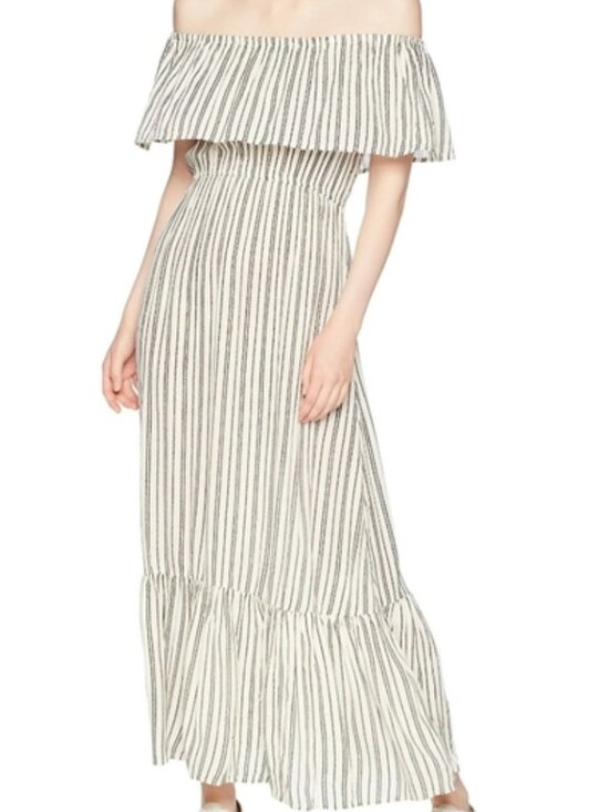 Billabong Vertical Striped Boho Off Shoulder Maxi Dress Large - Picture 1 of 9